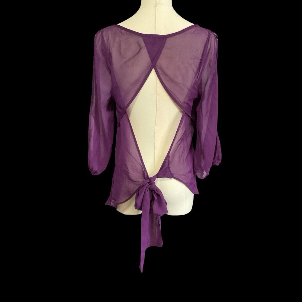Sheer Purple Open Back Blouse - Picture 1 of 5